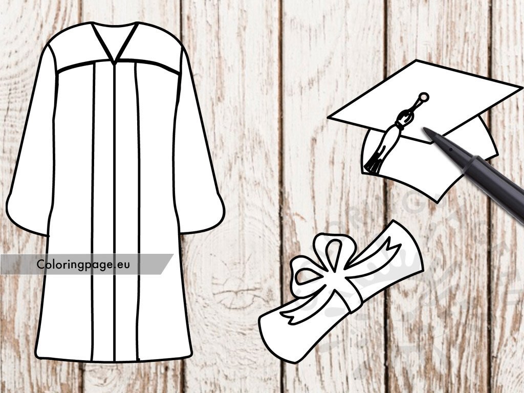 Hat With Gown Graduation Template Coloring Page