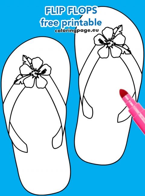 Flip flops with hibiscus template | Coloring Page