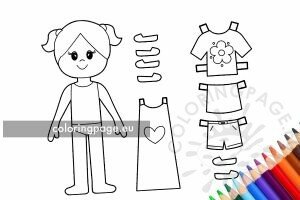 Printable Paper Doll pattern | Coloring Page