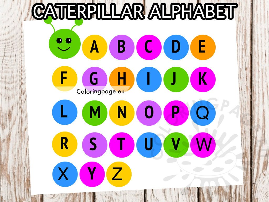 Free printable Colorful Caterpillar Alphabet Coloring Page