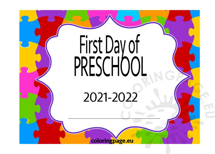 2021 2022 First Day of Preschool Sign Coloring Page