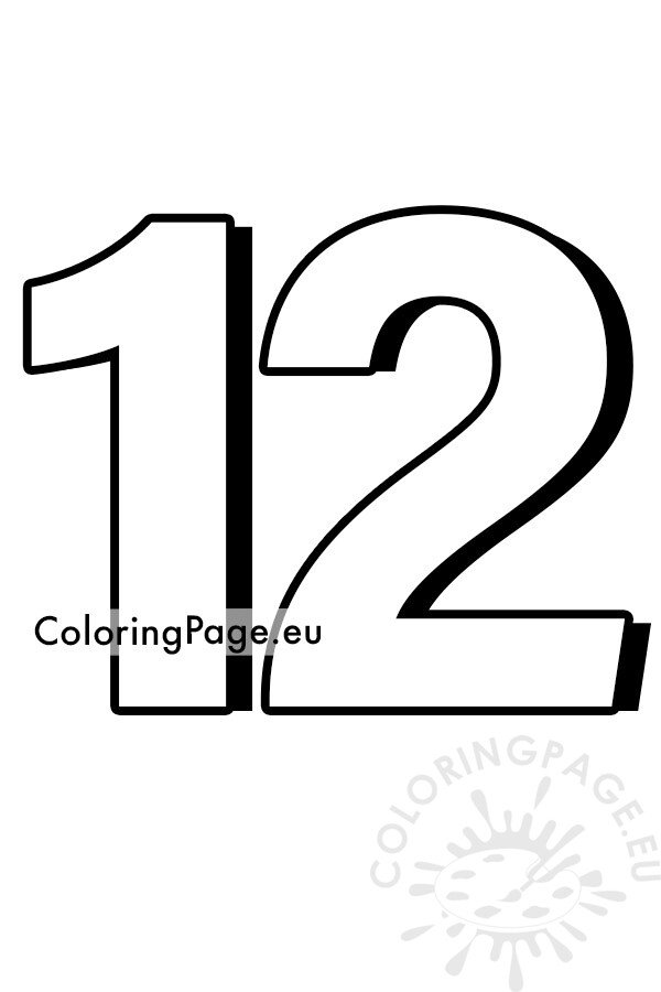 Free printable Number 12 template – Coloring Page