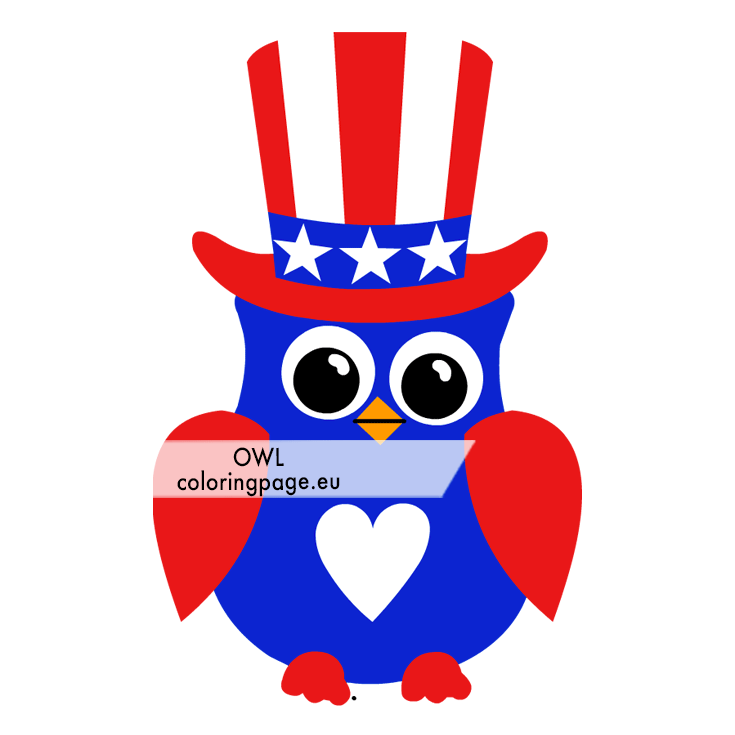 Patriotic Owl with Hat 4th of July – Coloring Page