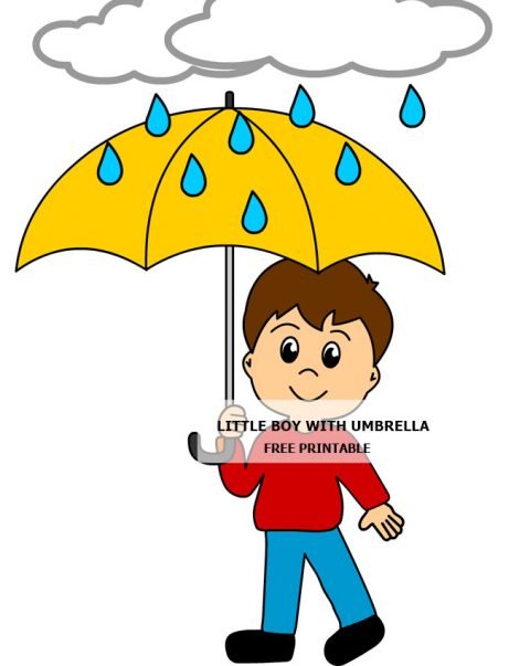 Little Boy with yellow umbrella | Coloring Page