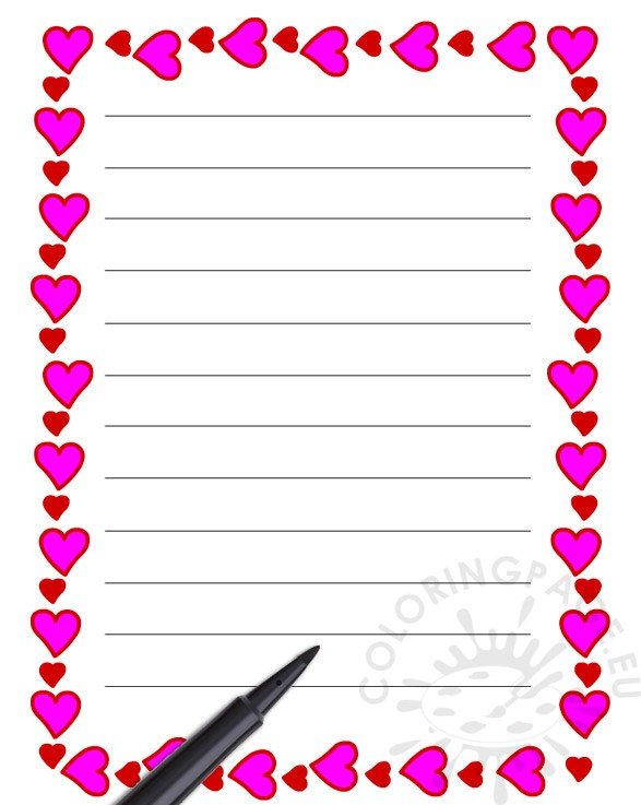 Valentine #39 s Writing Paper for kids Coloring Page