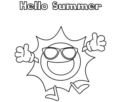 Hello Summer Sun With Sunglasses | Coloring Page