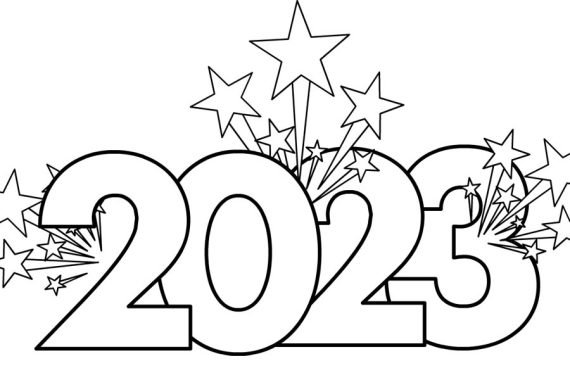 Number 2023 with fireworks | Coloring Page