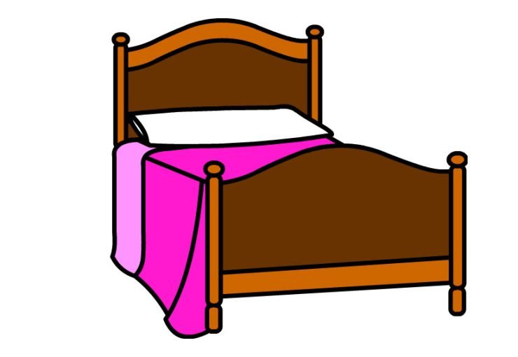 Wood bed with pink blanket | Coloring Page