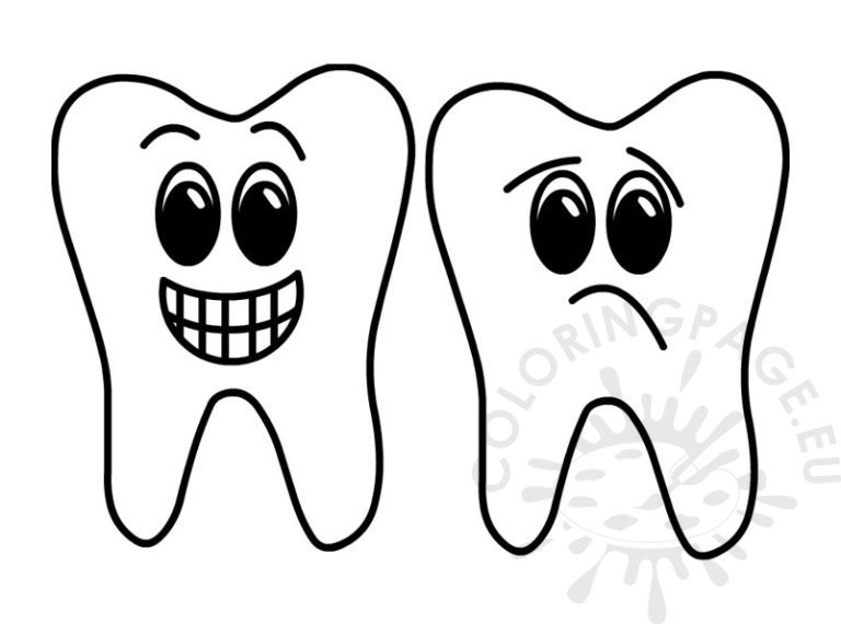 Free Happy Tooth And Sad Tooth Coloring Page