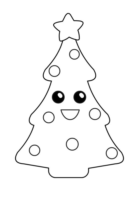 Kawaii Christmas Tree | Coloring Page
