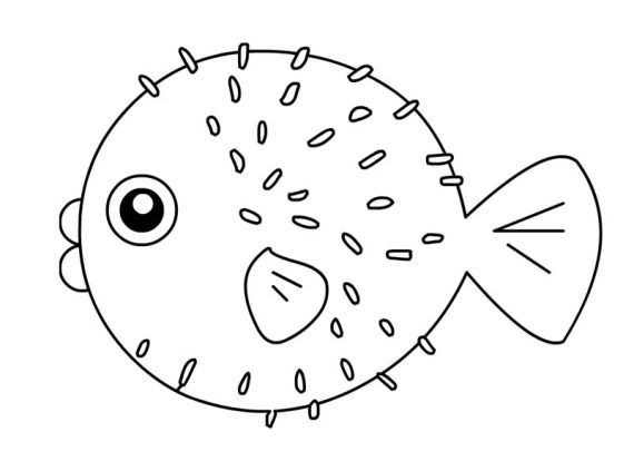 Cute Puffer fish outline | Coloring Page