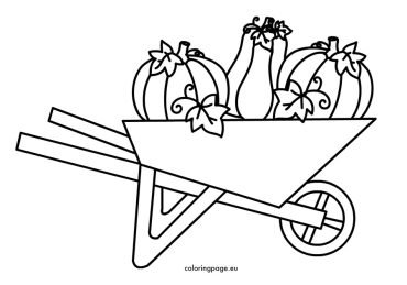 Wheelbarrow pumpkins fall season | Coloring Page