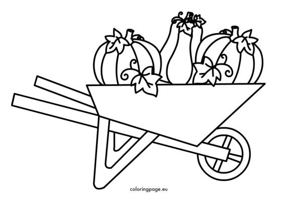 Wheelbarrow pumpkins fall season | Coloring Page