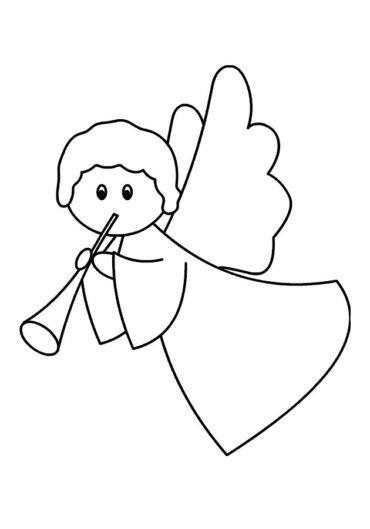 Christmas Angel with a horn | Coloring Page