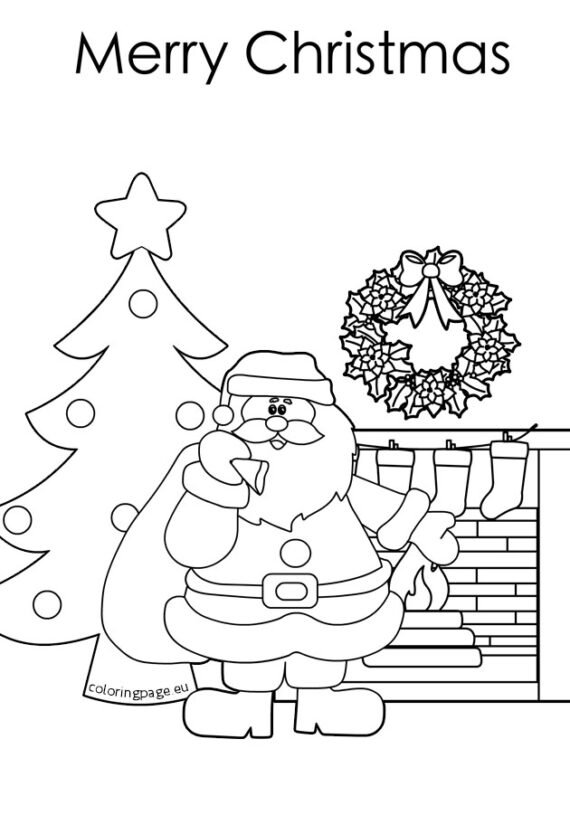 Free Christmas fireplace scene | Coloring Page