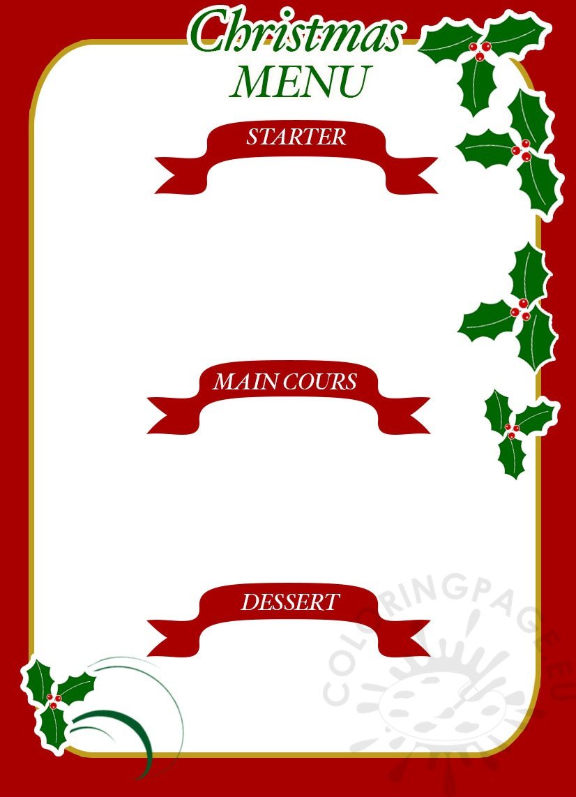 Christmas menu template | Coloring Page