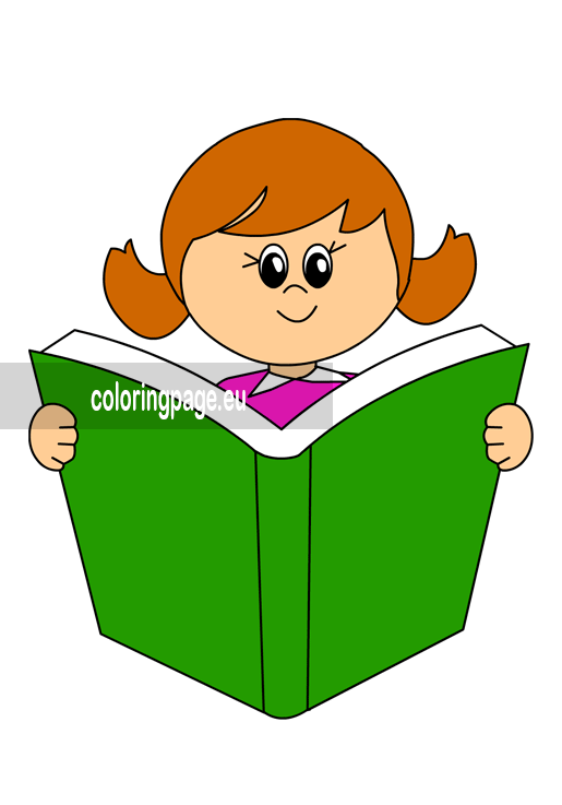 Little girl reading a book | Coloring Page