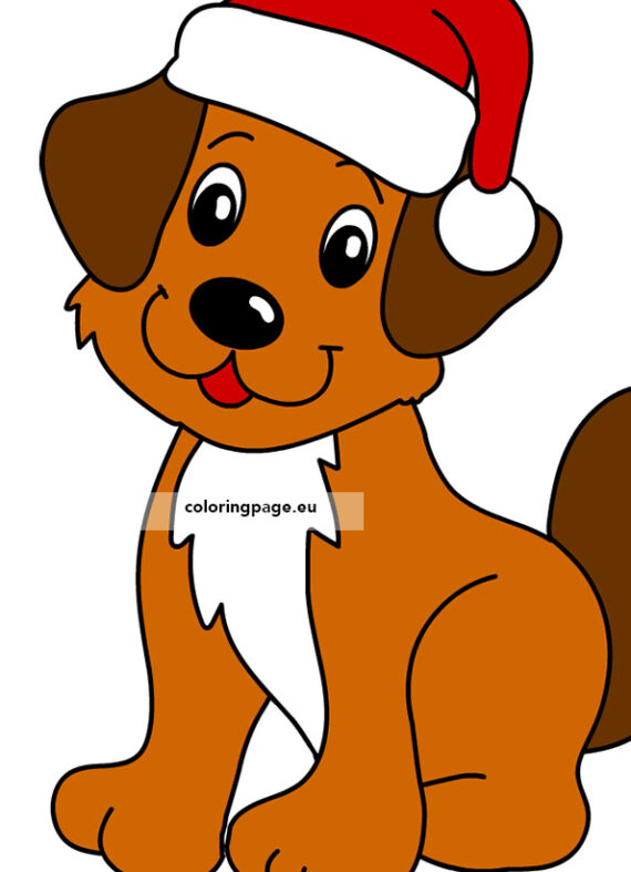 Dog with Christmas hat | Coloring Page