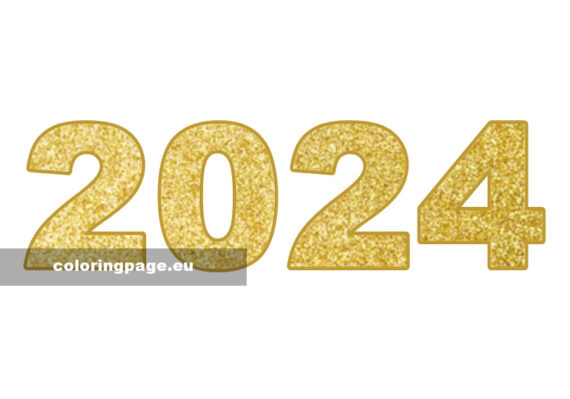 Gold Glitter 2024 Coloring Page   Gold Glitter 2024 570x399 