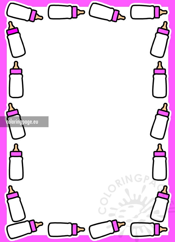 Baby Girl Bottle Border | Coloring Page