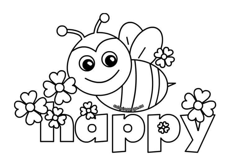 Cute bee happy | Coloring Page