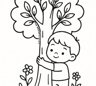 child hugging tree