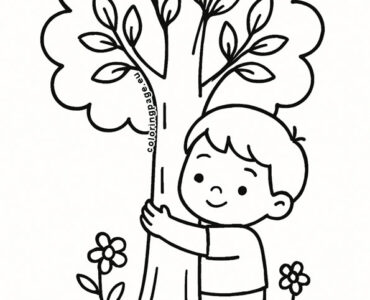 child hugging tree