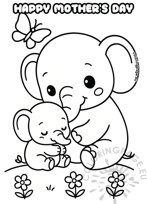 elephant mother baby coloring page