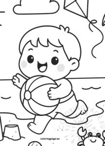 Happy boy holding beach ball