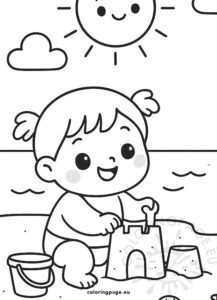 Little girl building sand castle