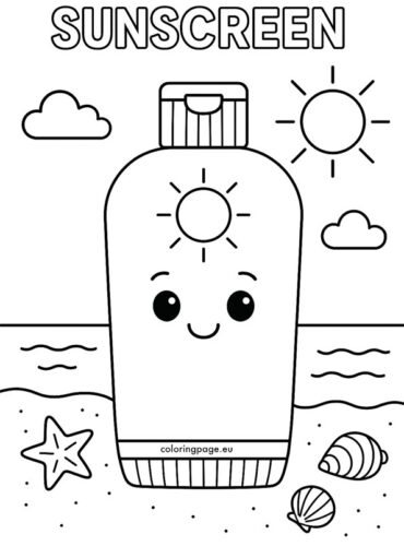 Cute Sunscreen Cartoon Coloring Page