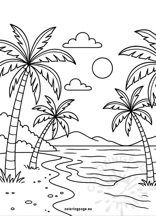 tropical beach palm trees