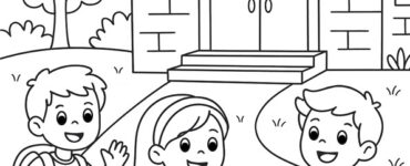 Kids Walking to School Coloring Page
