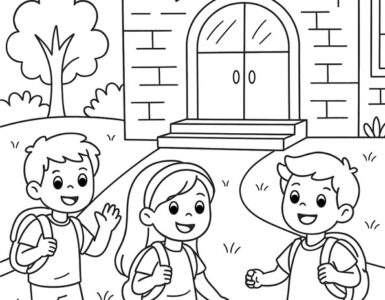 Kids Walking to School Coloring Page