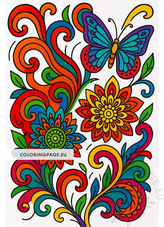 Mandala Flowers and Butterfly