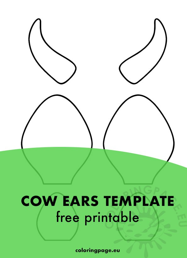 black and white cow ears template with horns for printable crafts.
