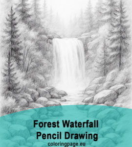 forest waterfall pencil drawing