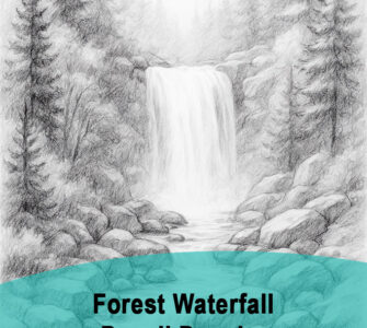 forest waterfall pencil drawing