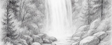 forest waterfall pencil drawing