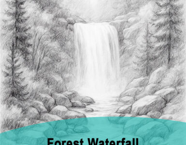 forest waterfall pencil drawing