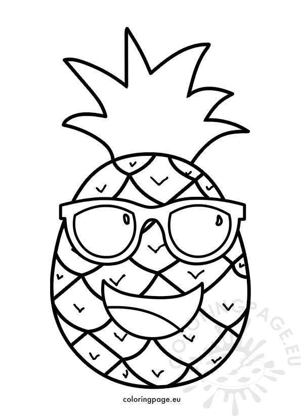 Happy Pineapple with sunglasses to color