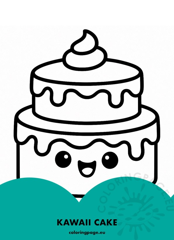 free printable Kawaii Cake Coloring Page
