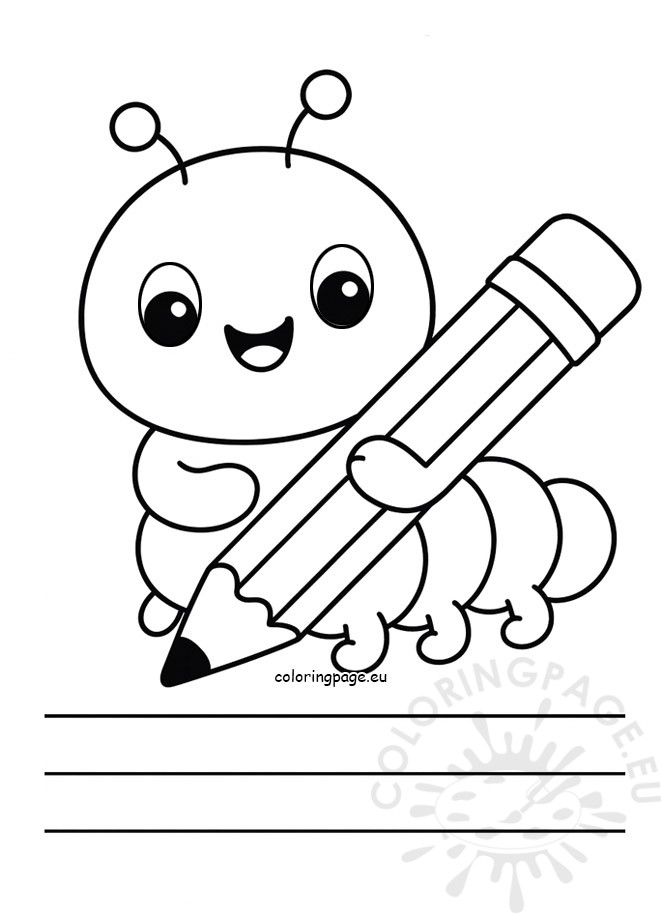 Caterpillar with pencil coloring page for kids