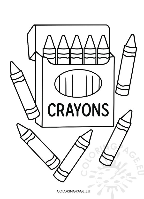 Crayons coloring page with a crayon box and crayons to print and color.