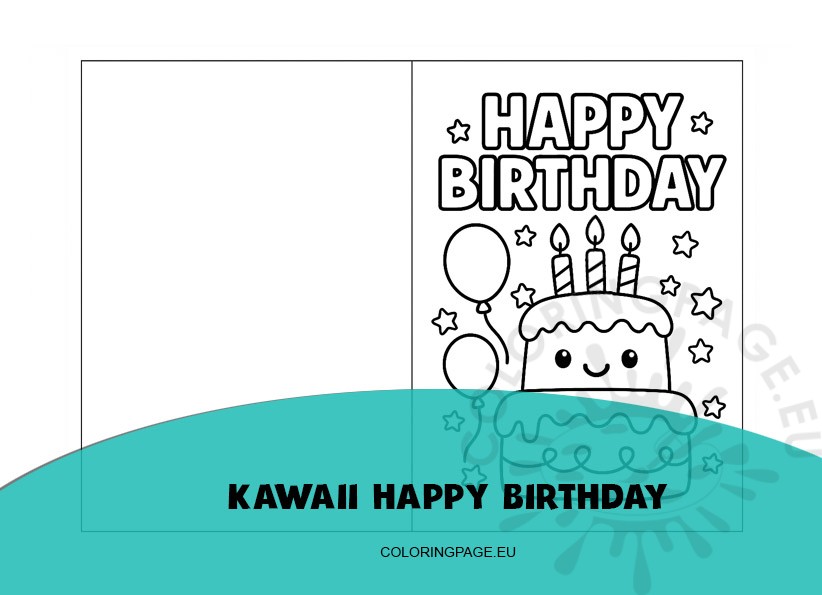 free Printable Kawaii Happy Birthday coloring template