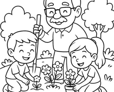 grandpa gardening with kids