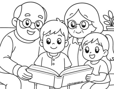 grandparents reading book kids