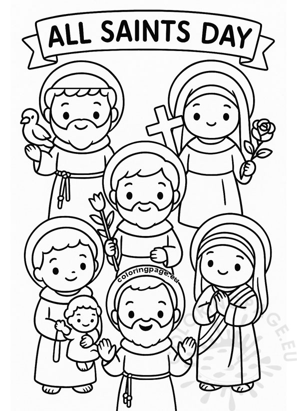 All Saints Day printable 3 saints coloring page for All Saints Day for kids
