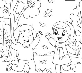 children playing autumn leaves