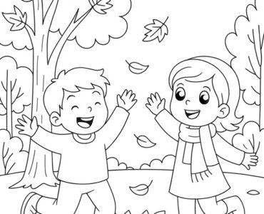 children playing autumn leaves